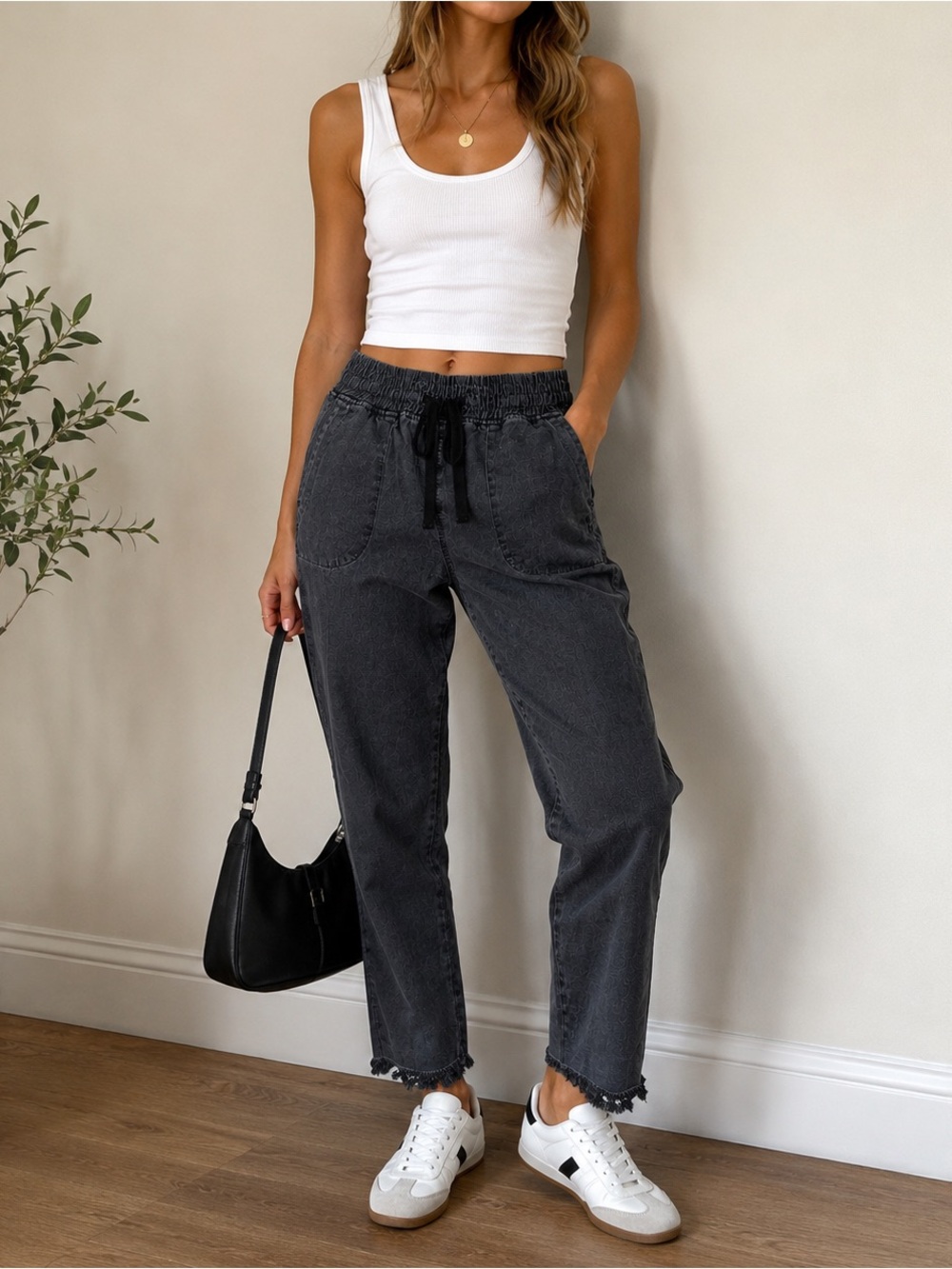 Zara Gray Drawstring Raw Hem Jogger Pants Size S